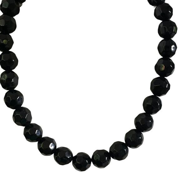 Vintage Jet Black Faceted Glass Beaded Choker Necklace 16” Single Strand - Picture 2 of 6
